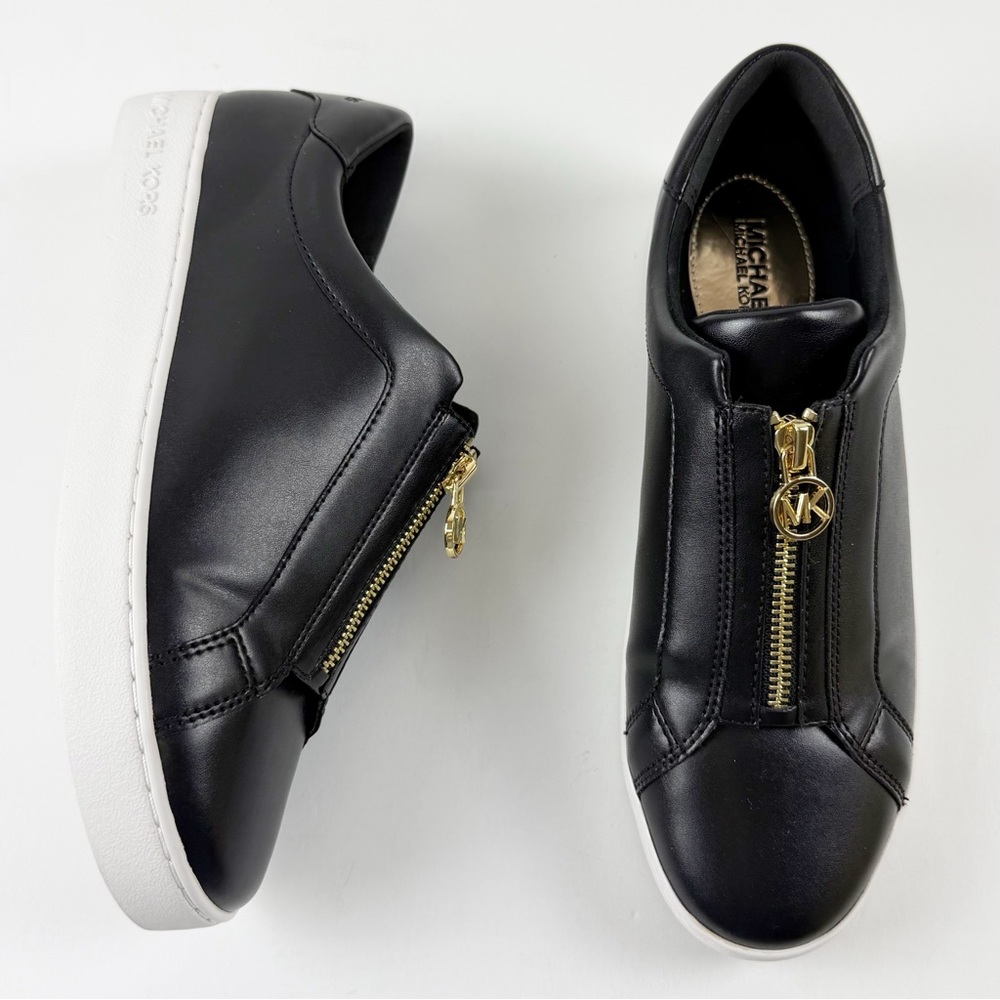 Michael Kors Keaton Zip Slip-On Sneakers Womens 9 Black Faux Leather Shoes